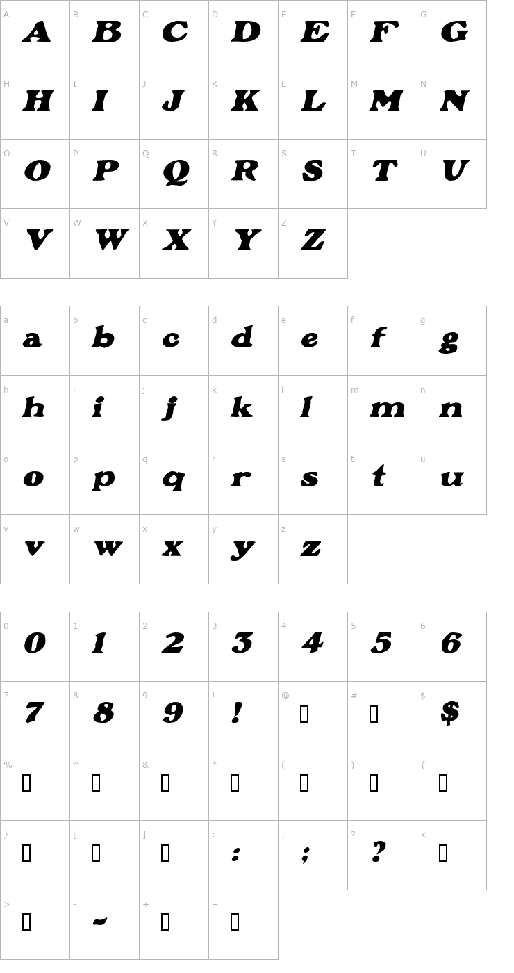 Character Map Grant Oblique Font