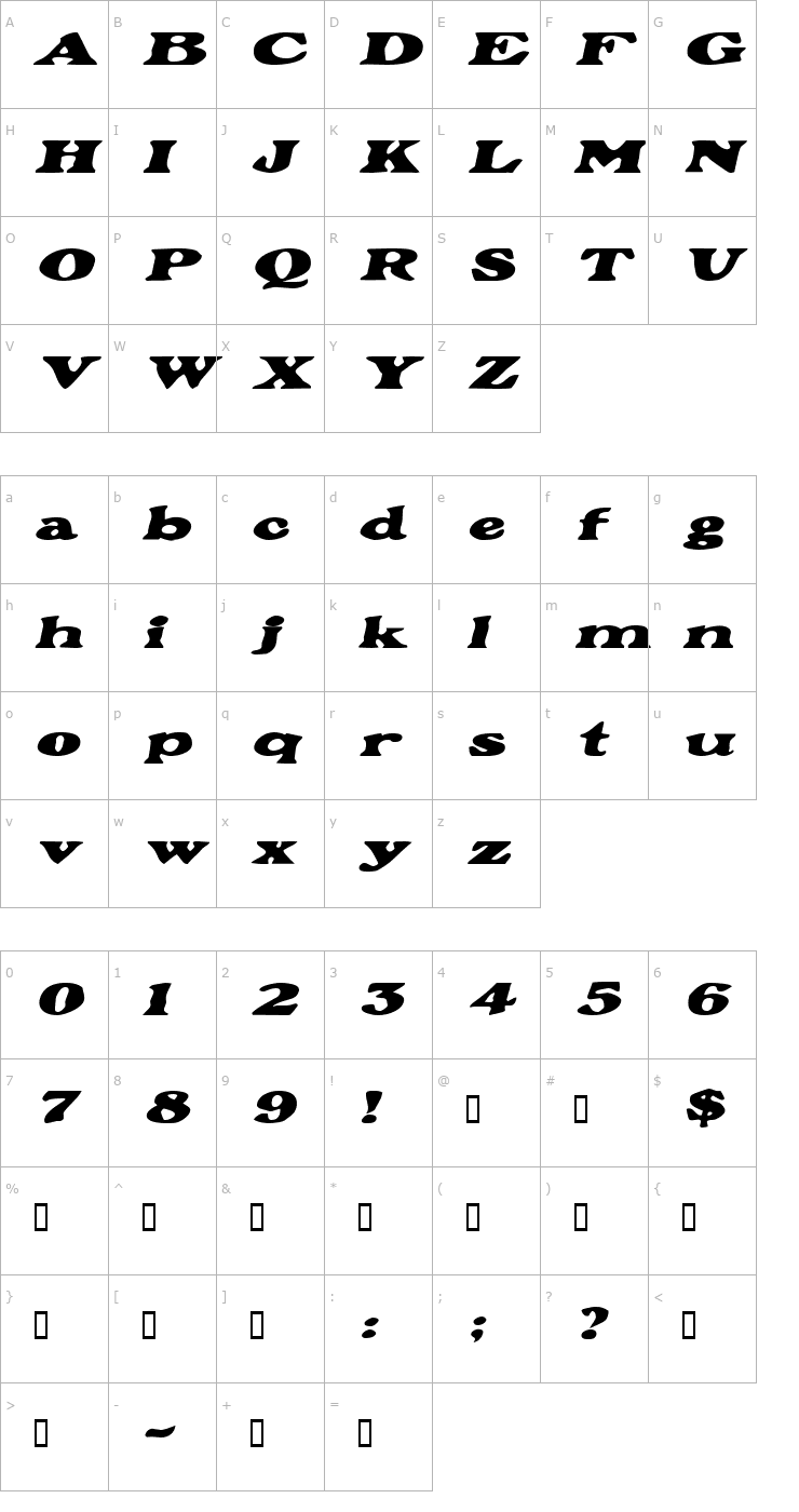 Character Map GrantExtended Oblique Font