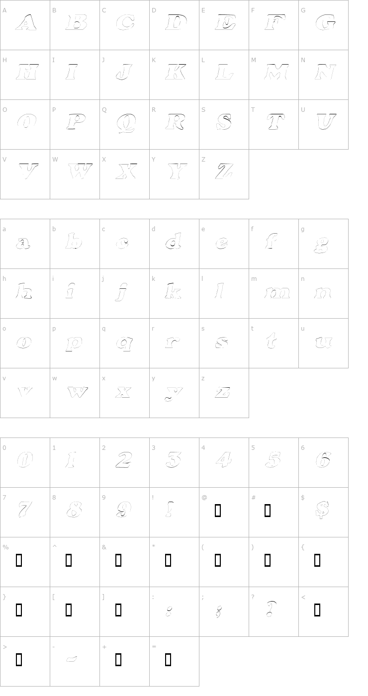 Character Map GrantOutline Oblique Font