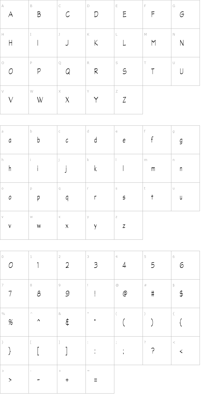 Character Map Graphite Light Narrow CE ATT Font