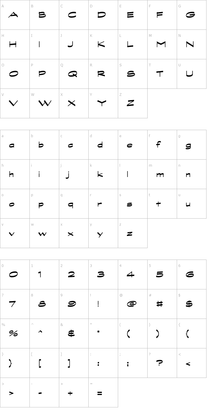 Character Map GraphiteStd-BoldWide Font