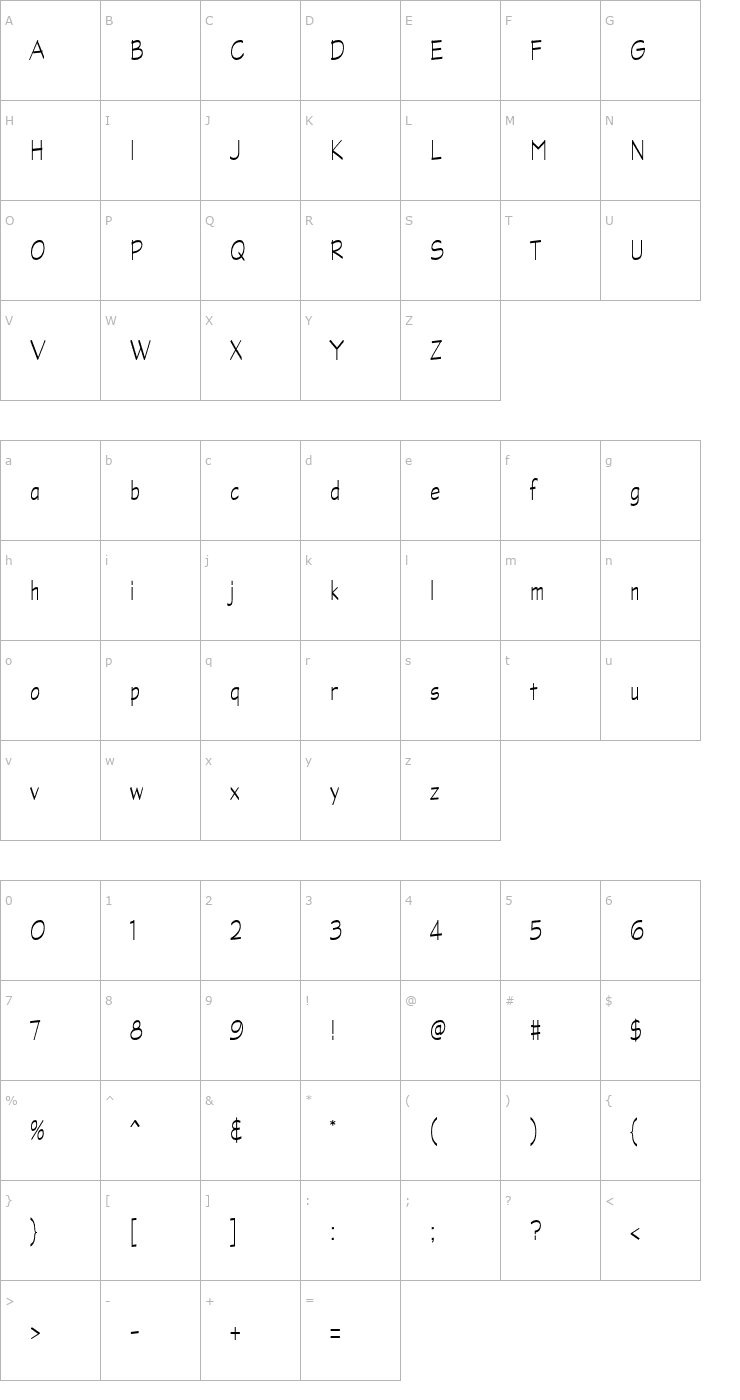 Character Map GraphiteStd-LightNarrow Font