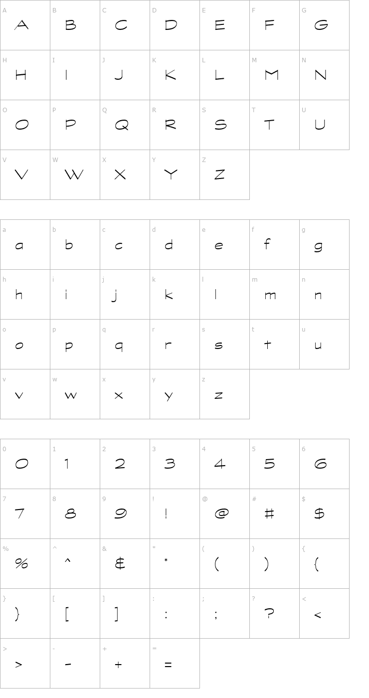 Character Map GraphiteStd-LightWide Font