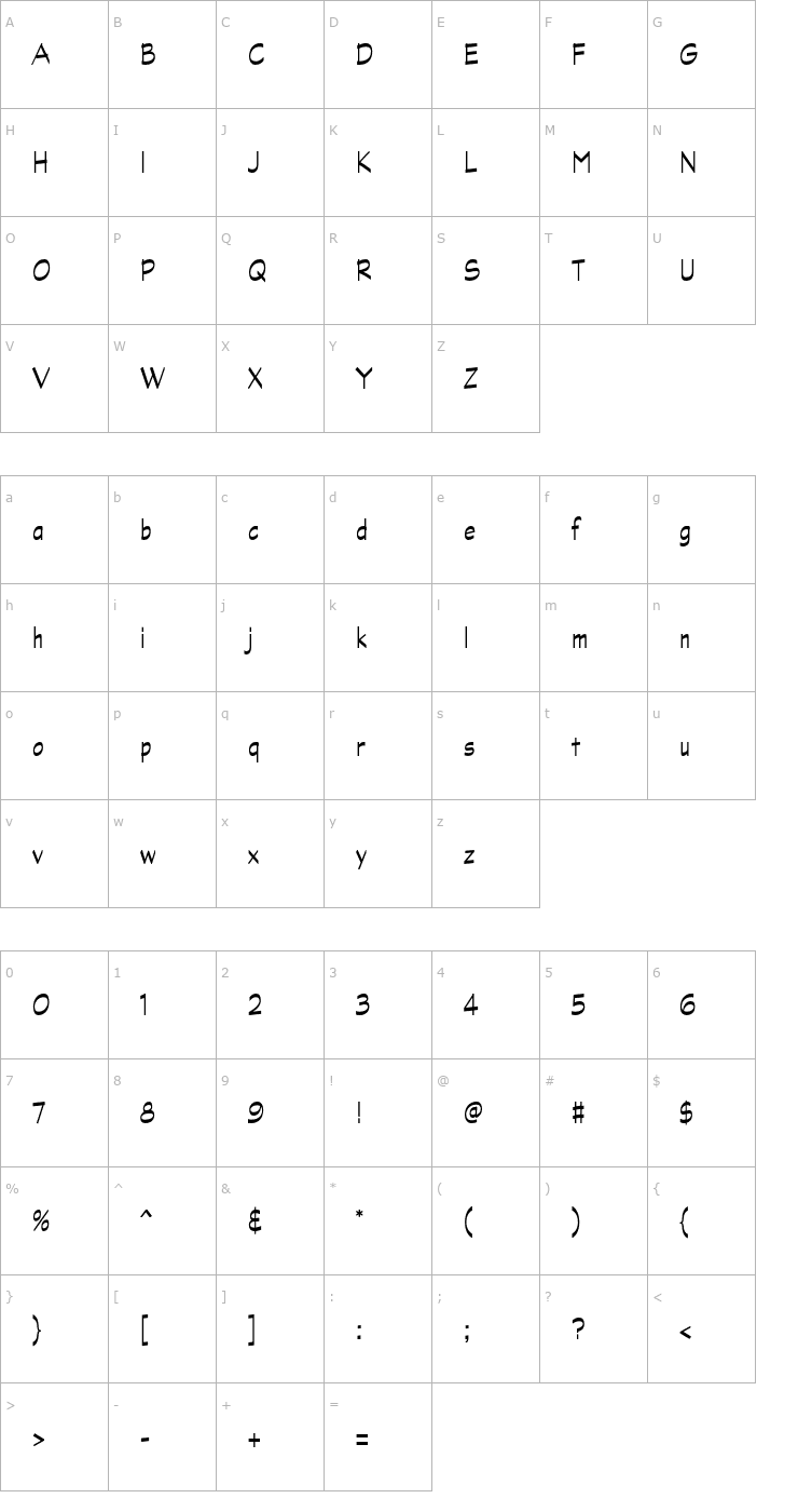 Character Map GraphiteStd-Narrow Font