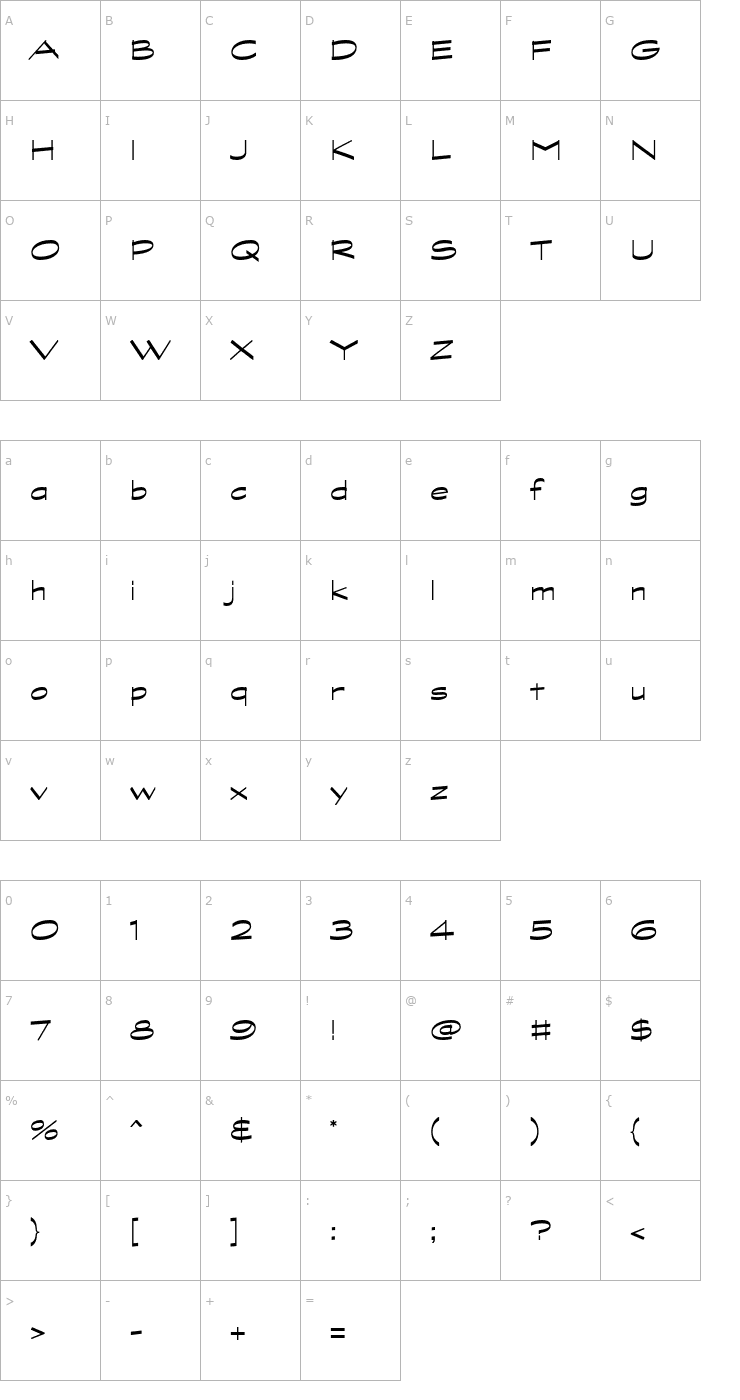 Character Map GraphiteStd-Wide Font