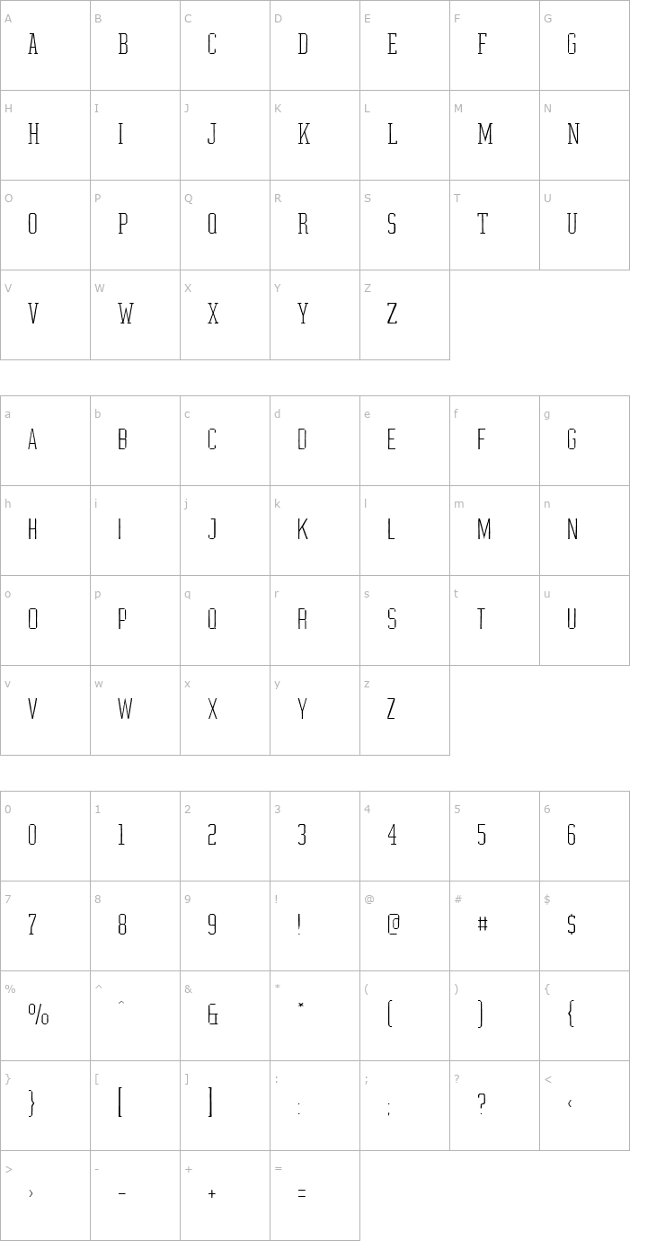 Character Map Graphium Thin Font