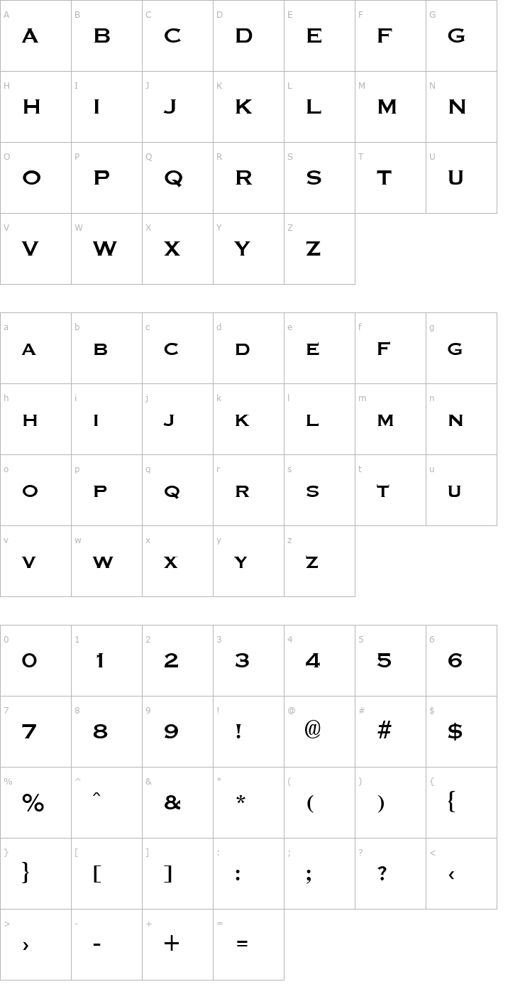 Character Map Graverplate Bold Font