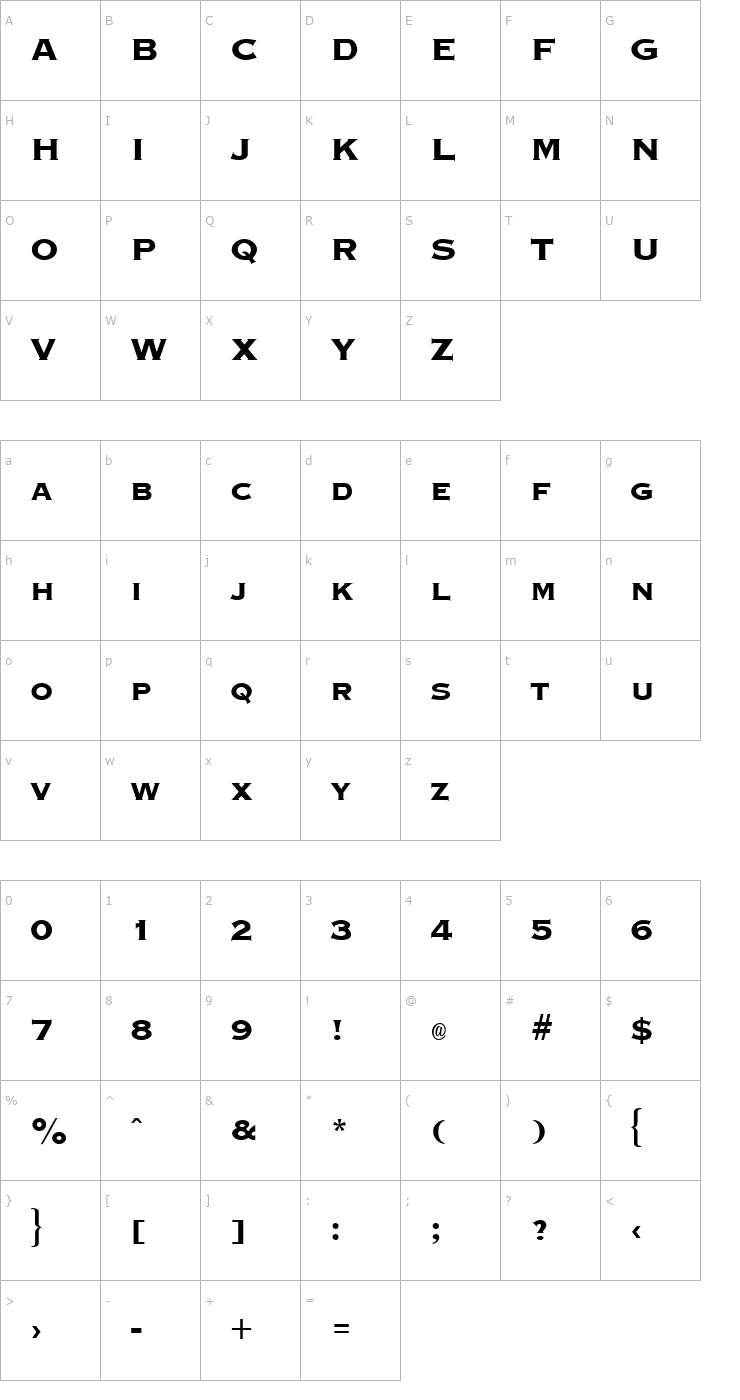 Character Map Graverplate Extrabold Font