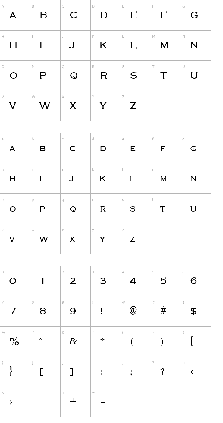 Character Map Graverplate Regular Font