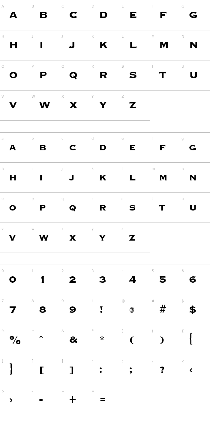 Character Map GraverplateExtrabold Regular Font