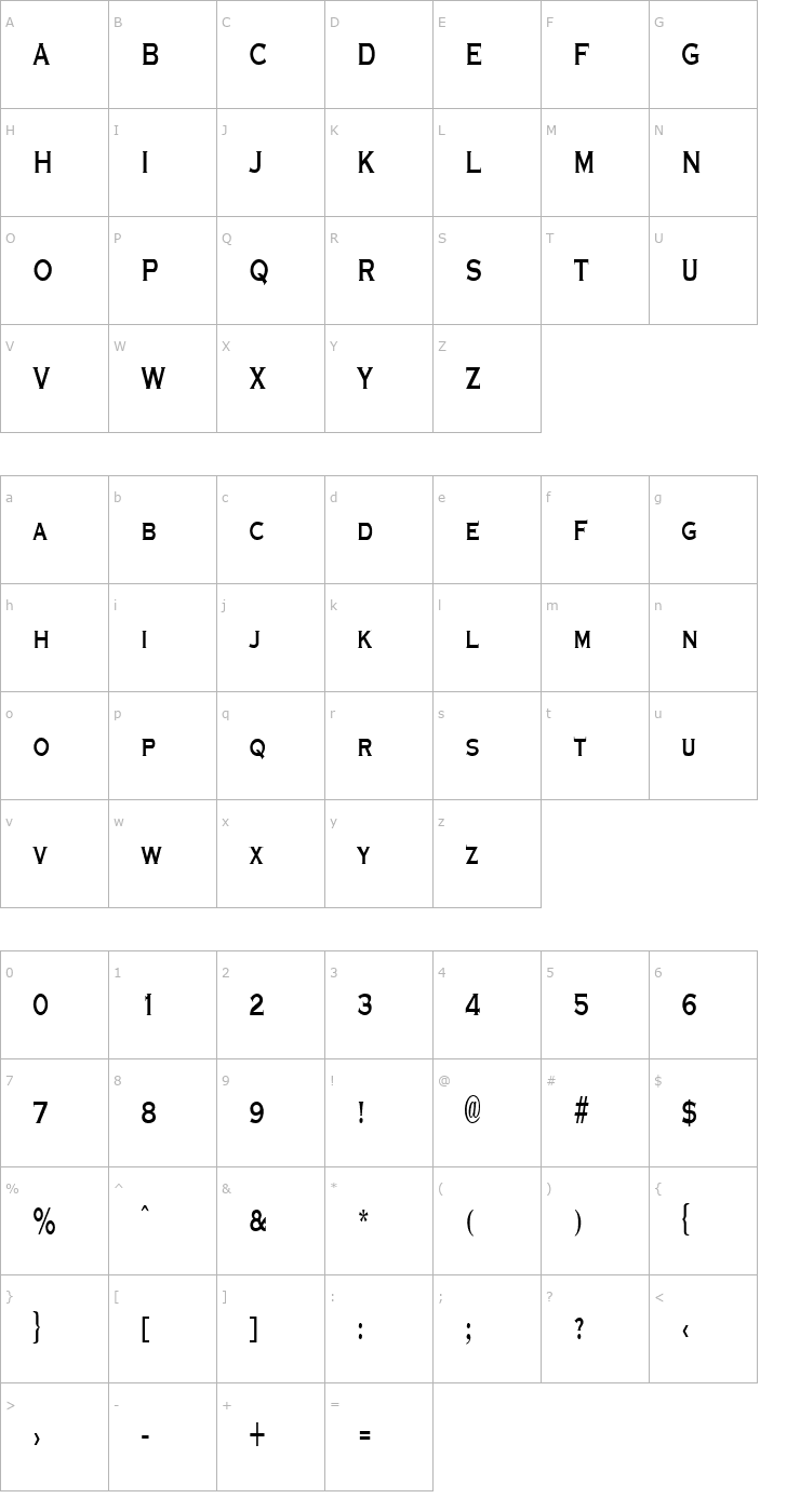 Character Map GraverplateNarrow Bold Font