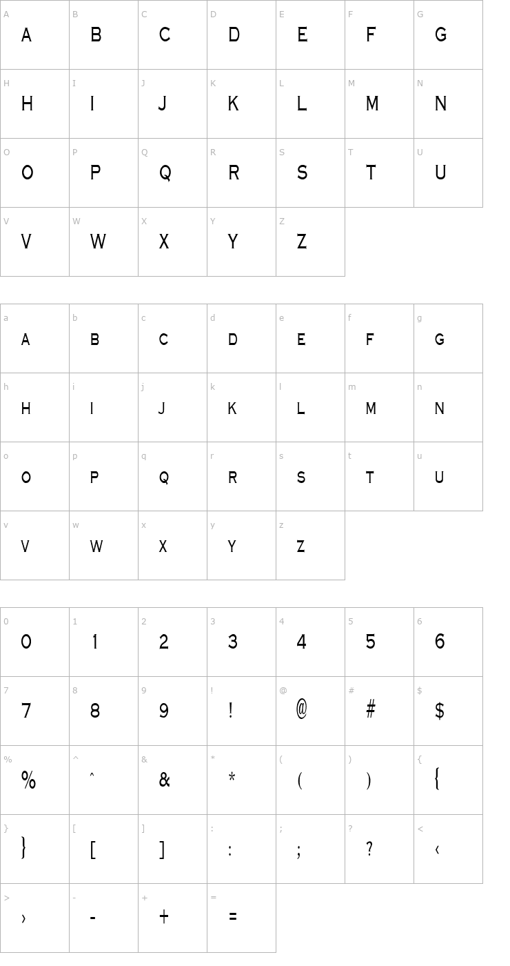 Character Map GraverplateNarrow Font