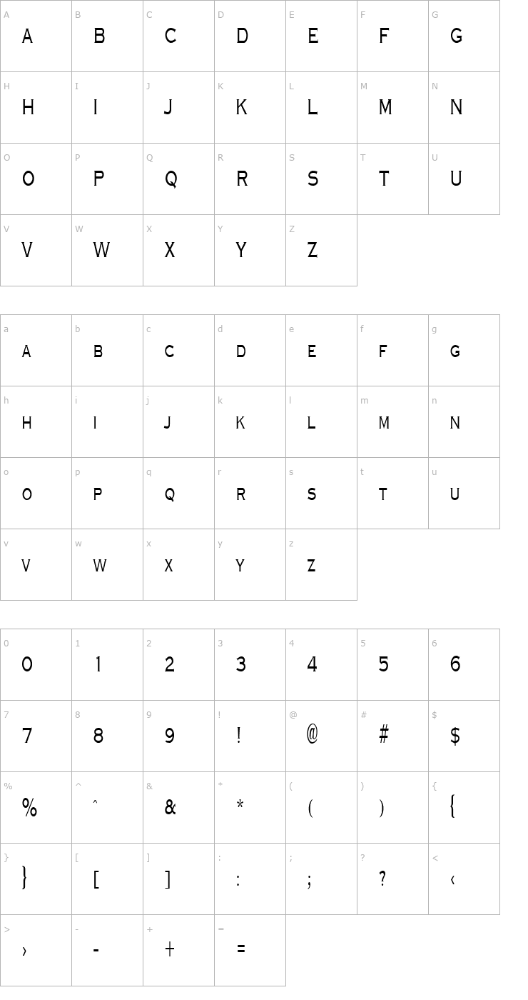 Character Map GraverplateNarrow Regular Font