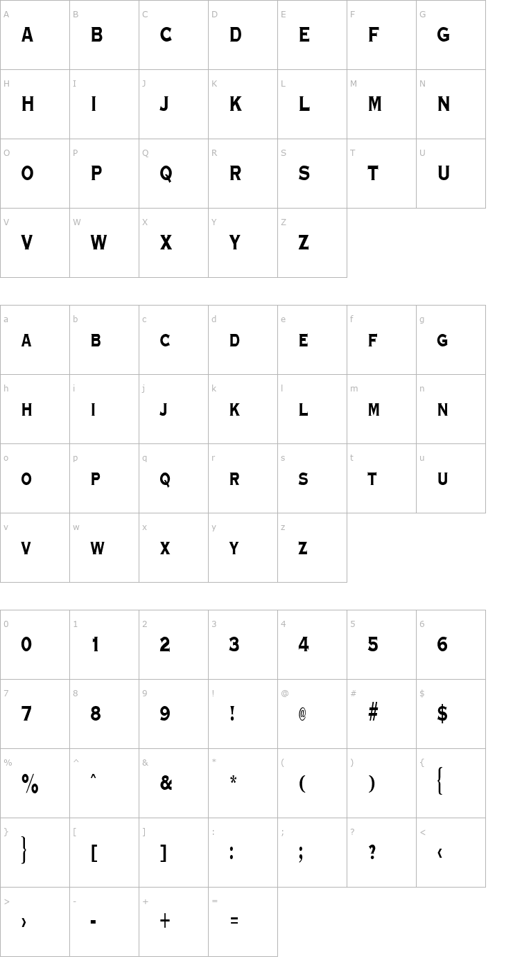 Character Map GraverplateNarrowXbold Regular Font