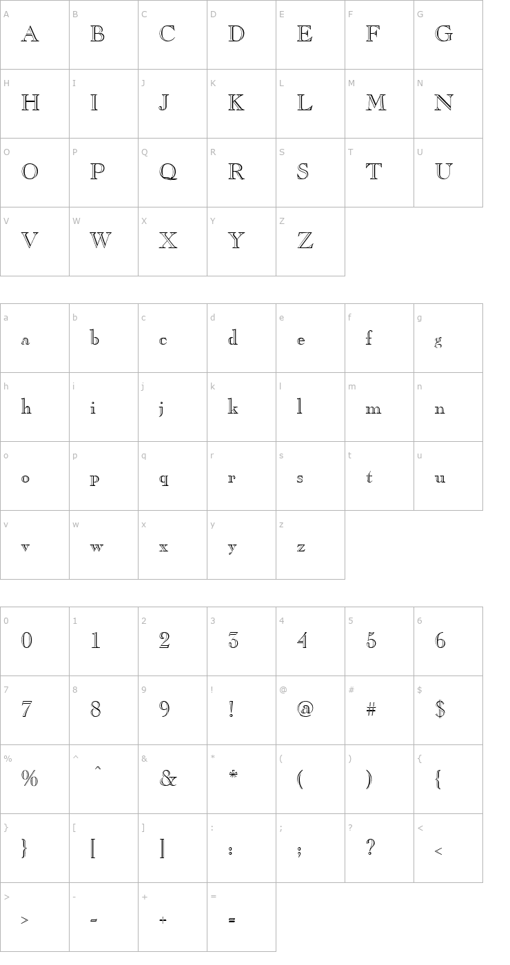 Character Map Gravure Font