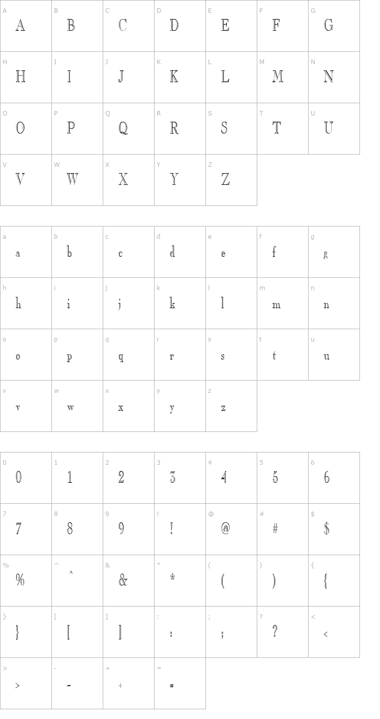 Character Map GravureCondensed Font