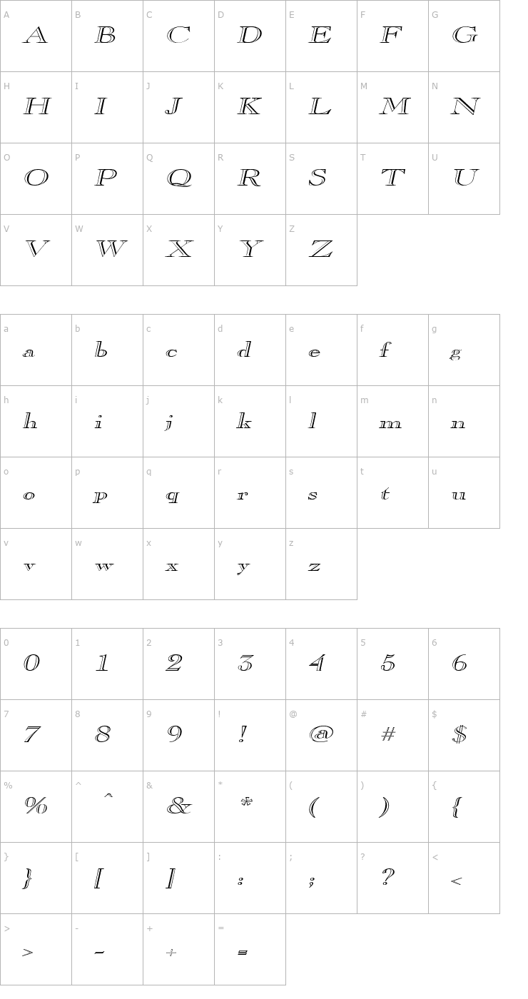 Character Map GravureExtended Italic Font