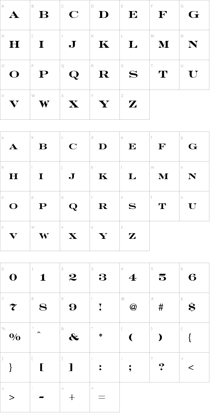 Character Map GravureRoman-Bold Font