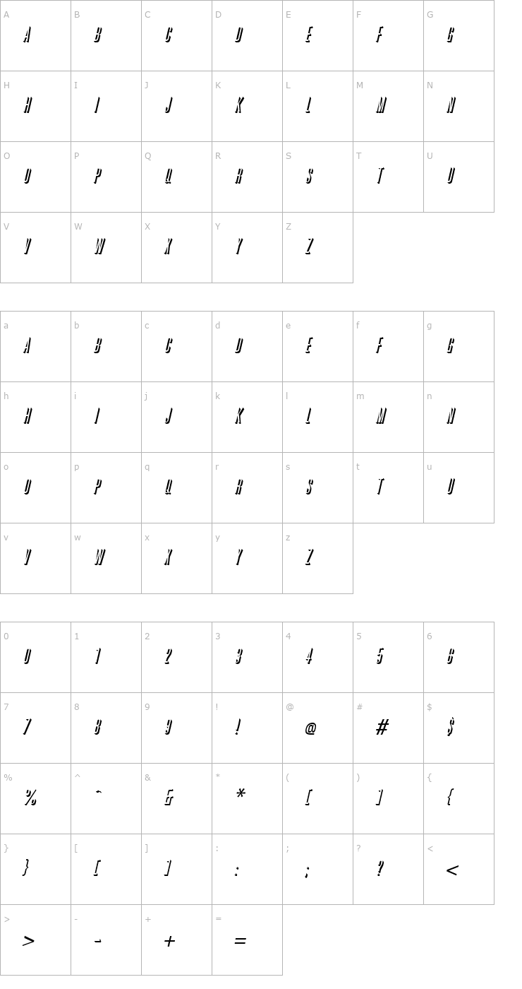 Character Map GreatRelief Italic Font