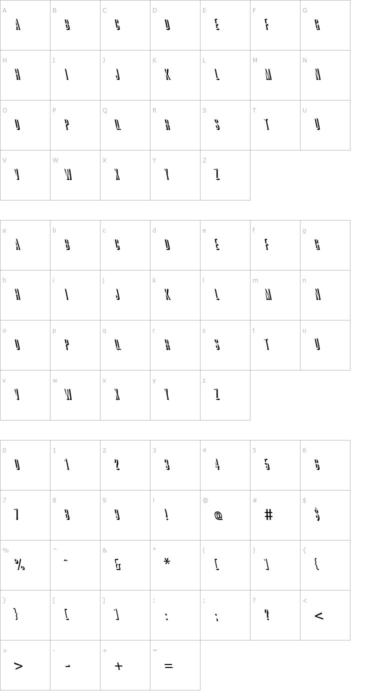 Character Map GreatReliefBackslant Regular Font