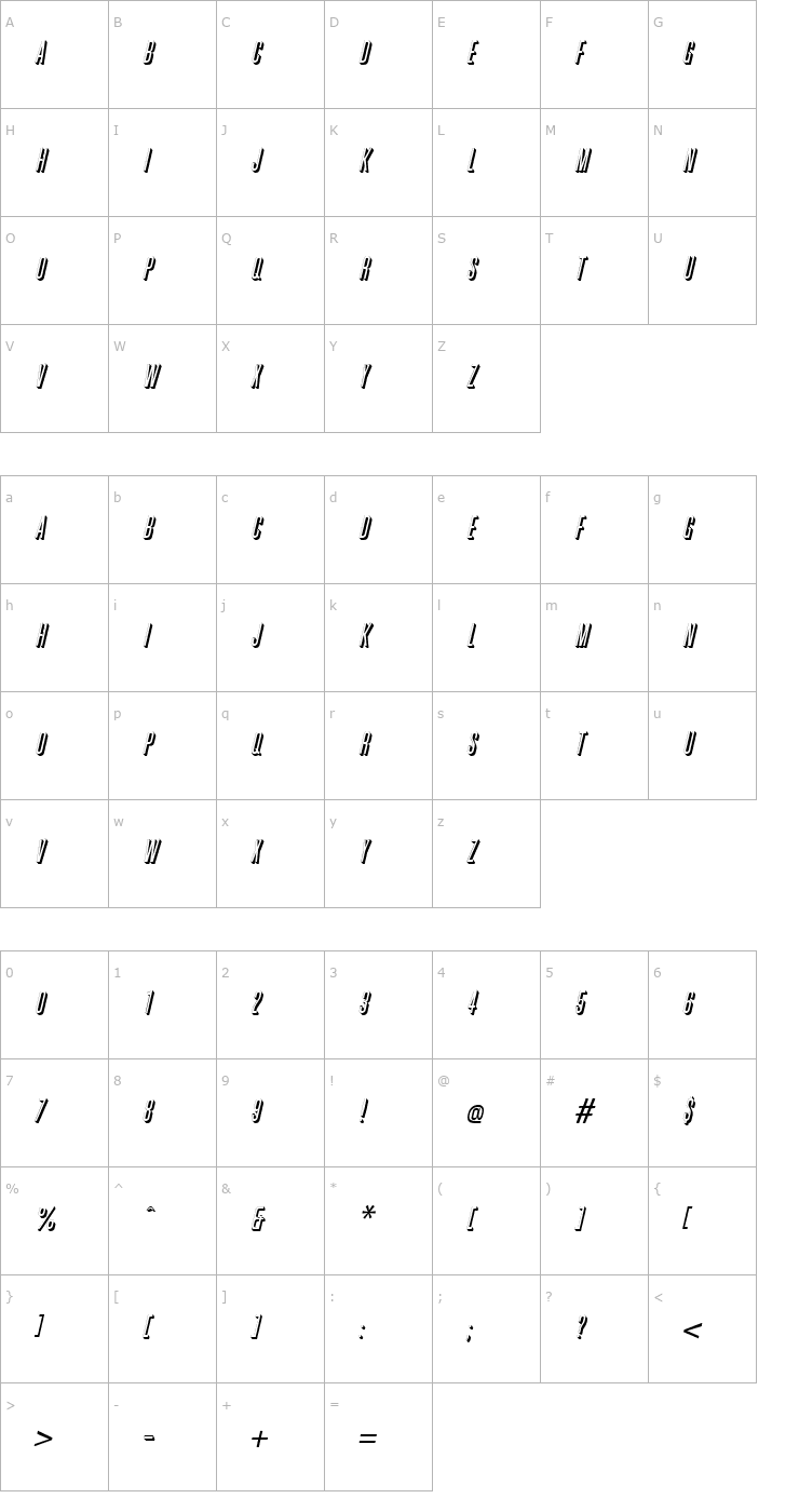 Character Map GreatShadow Italic Font