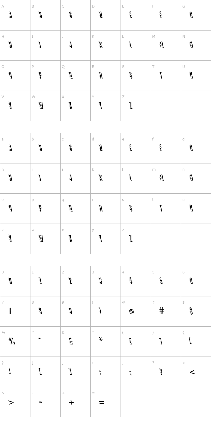 Character Map GreatShadowBackslant Regular Font