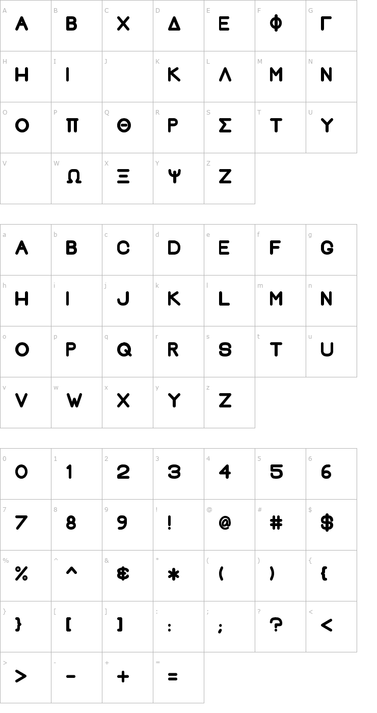Character Map Greek House Fat Font