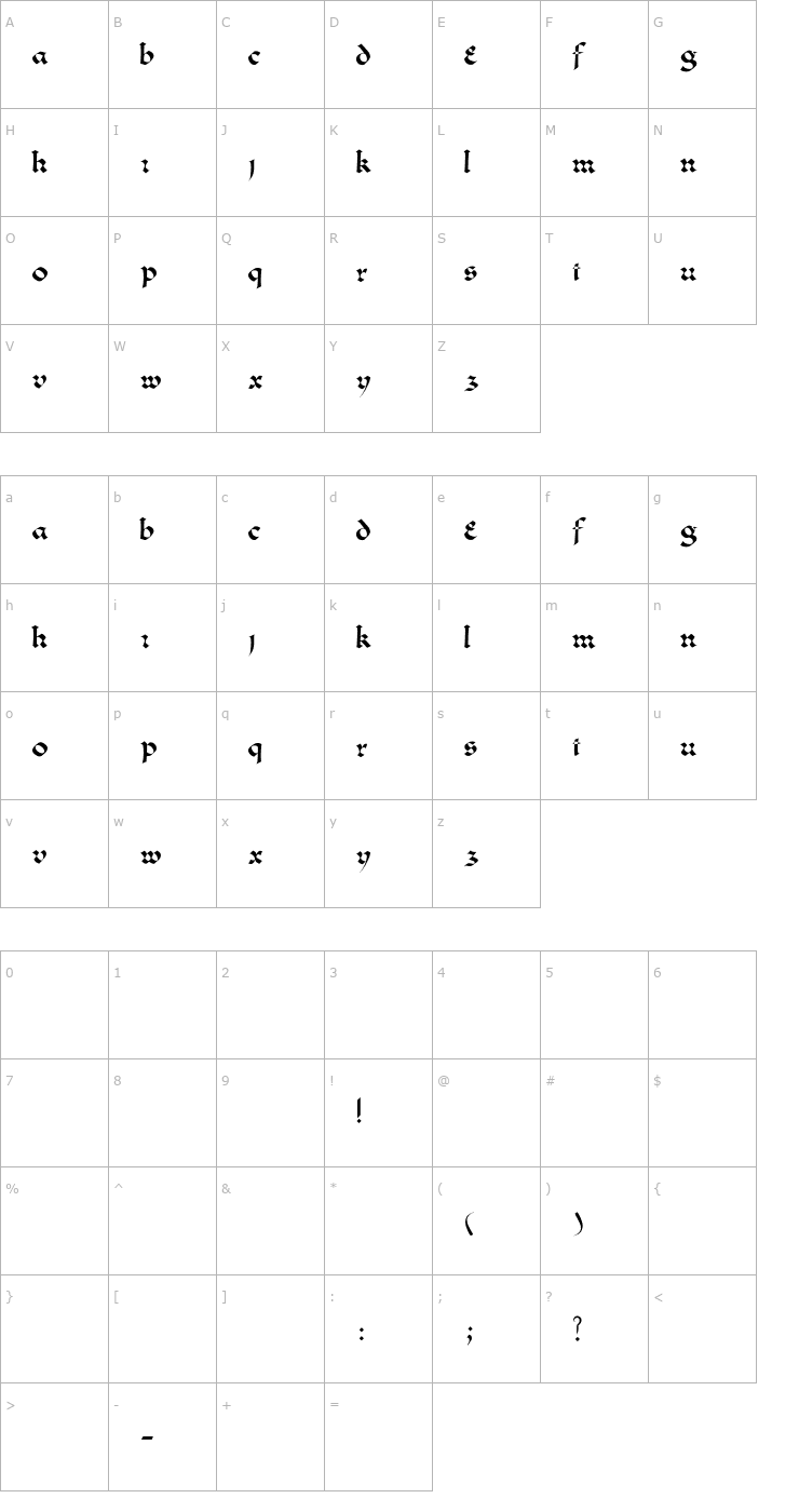 Character Map Greenowi Font