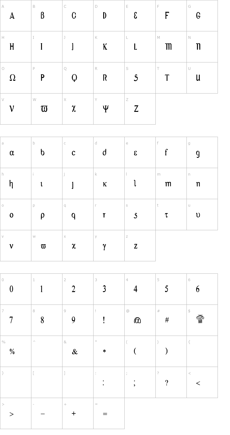 Character Map Greex Font