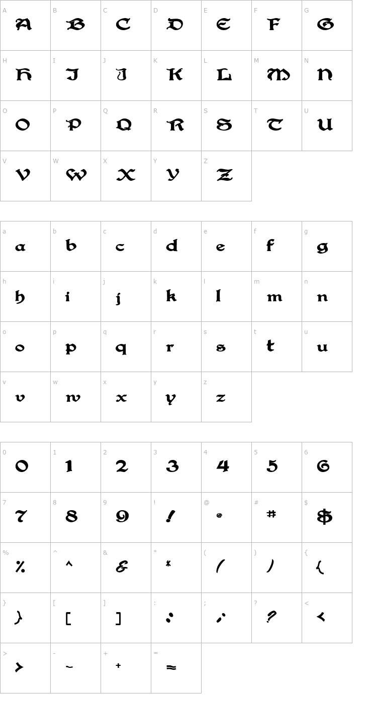 Character Map Gregorian Bold Font