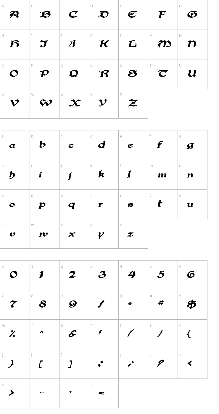 Character Map Gregorian BoldItalic Font
