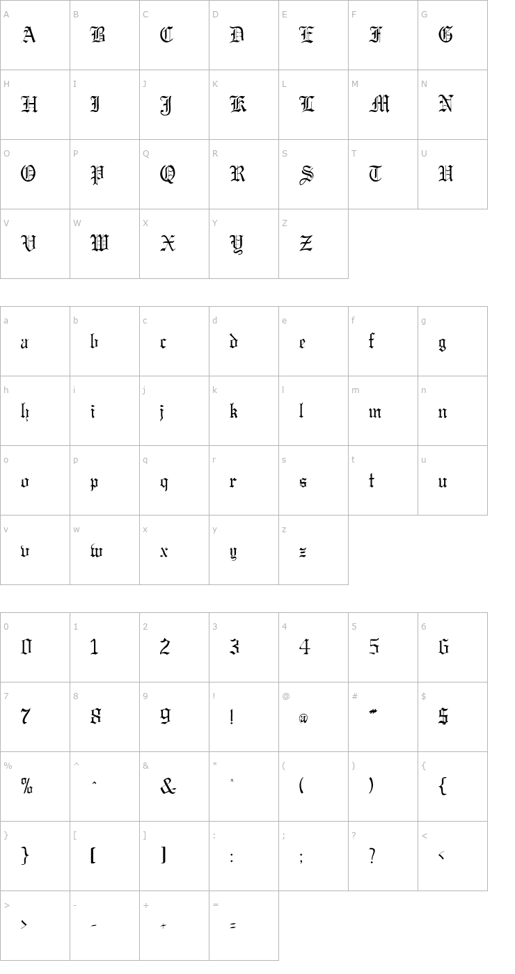 Character Map Gregorian-Regular Font