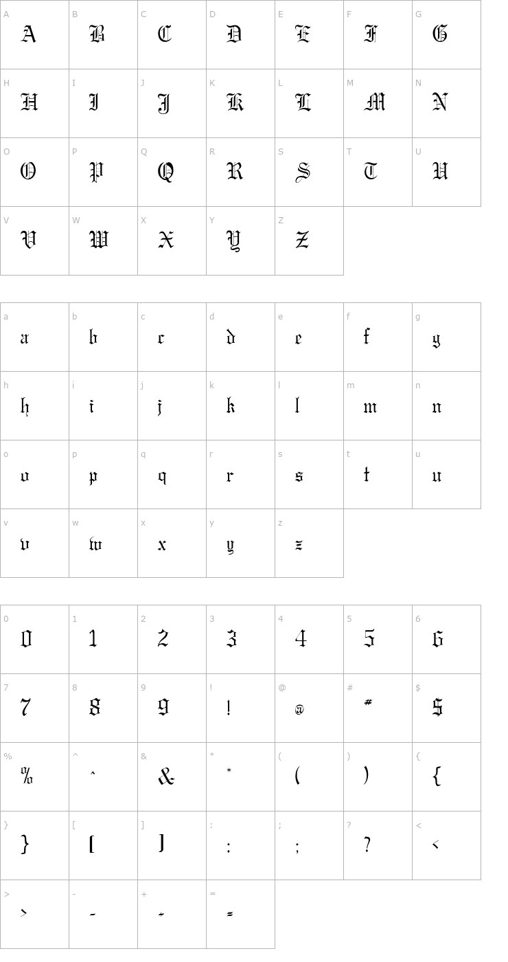 Character Map GregorianFLF Font