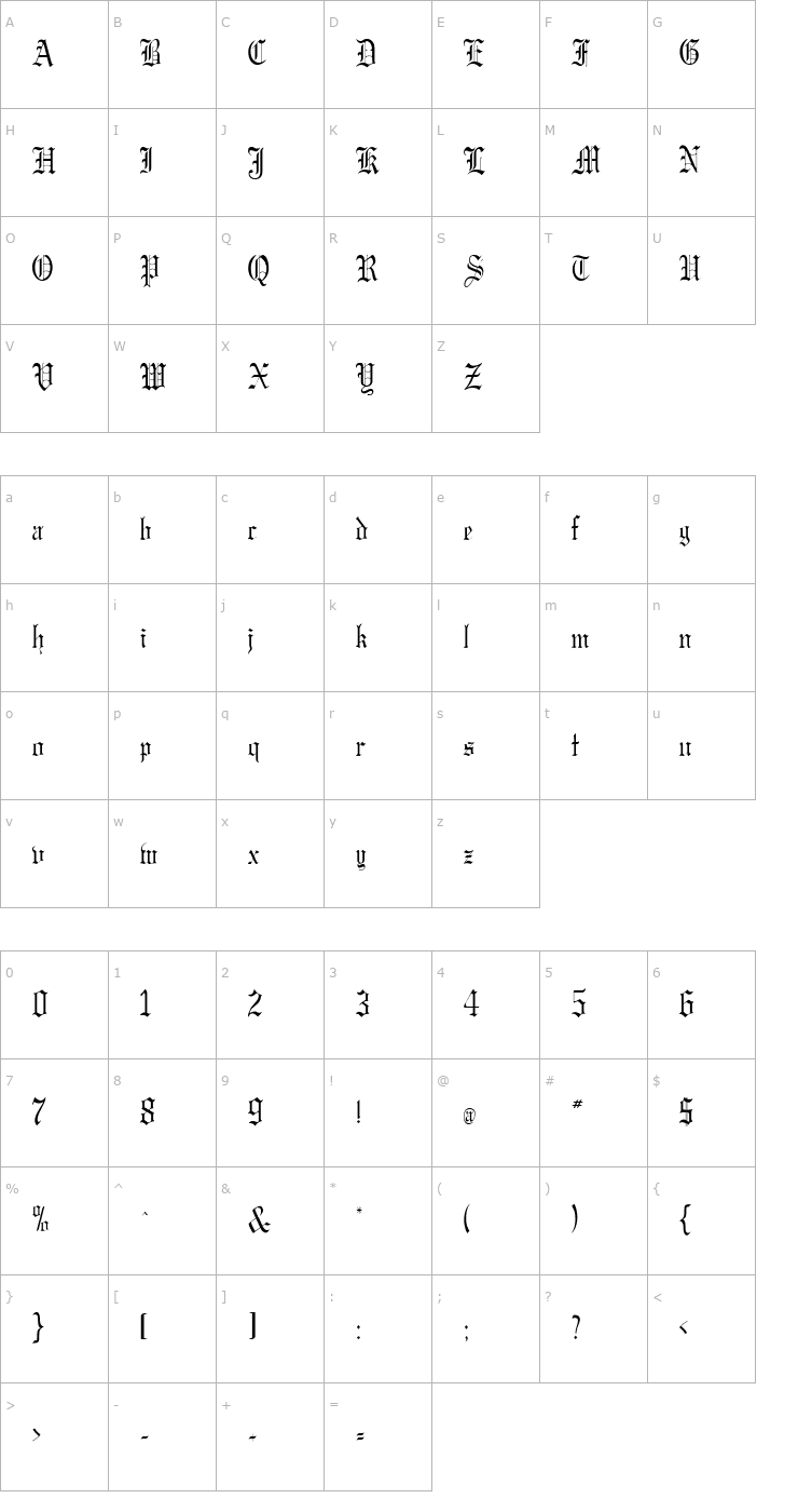 Character Map Gregory Condensed Normal Font