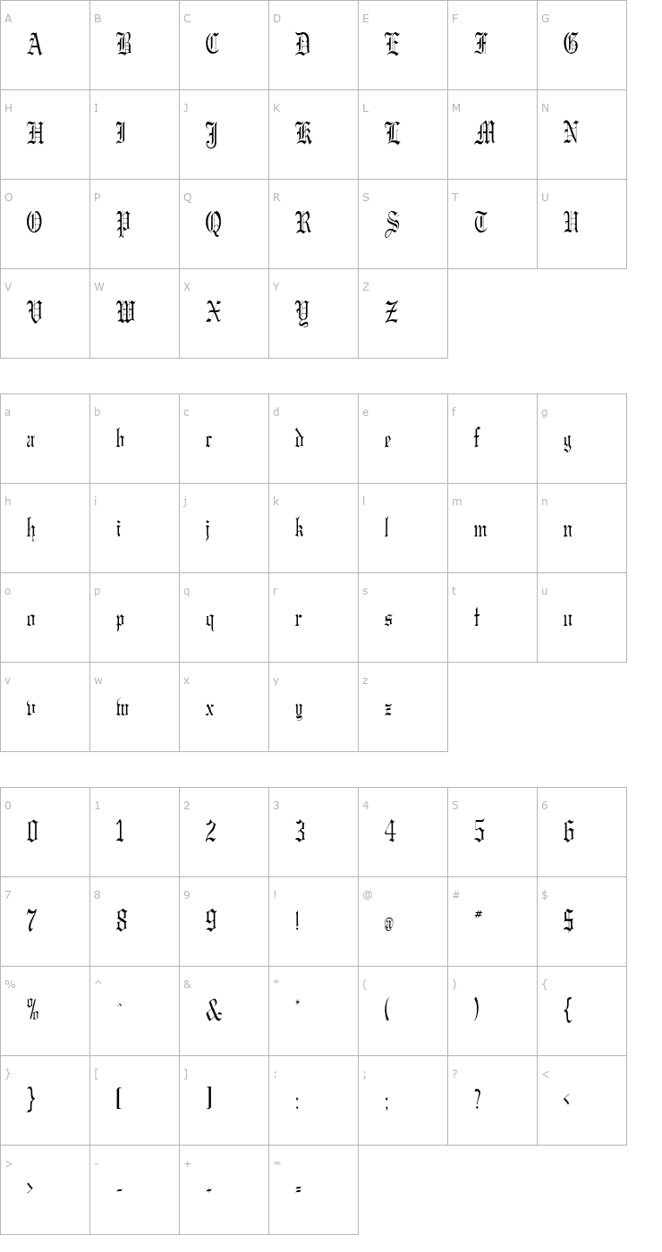 Character Map Gregory Thin Normal Font