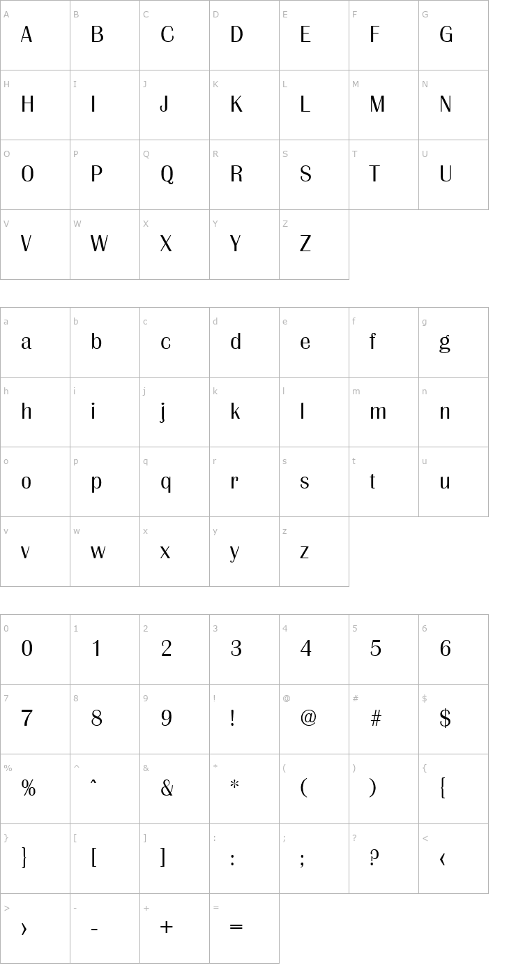 Character Map Grenoble-Light Font