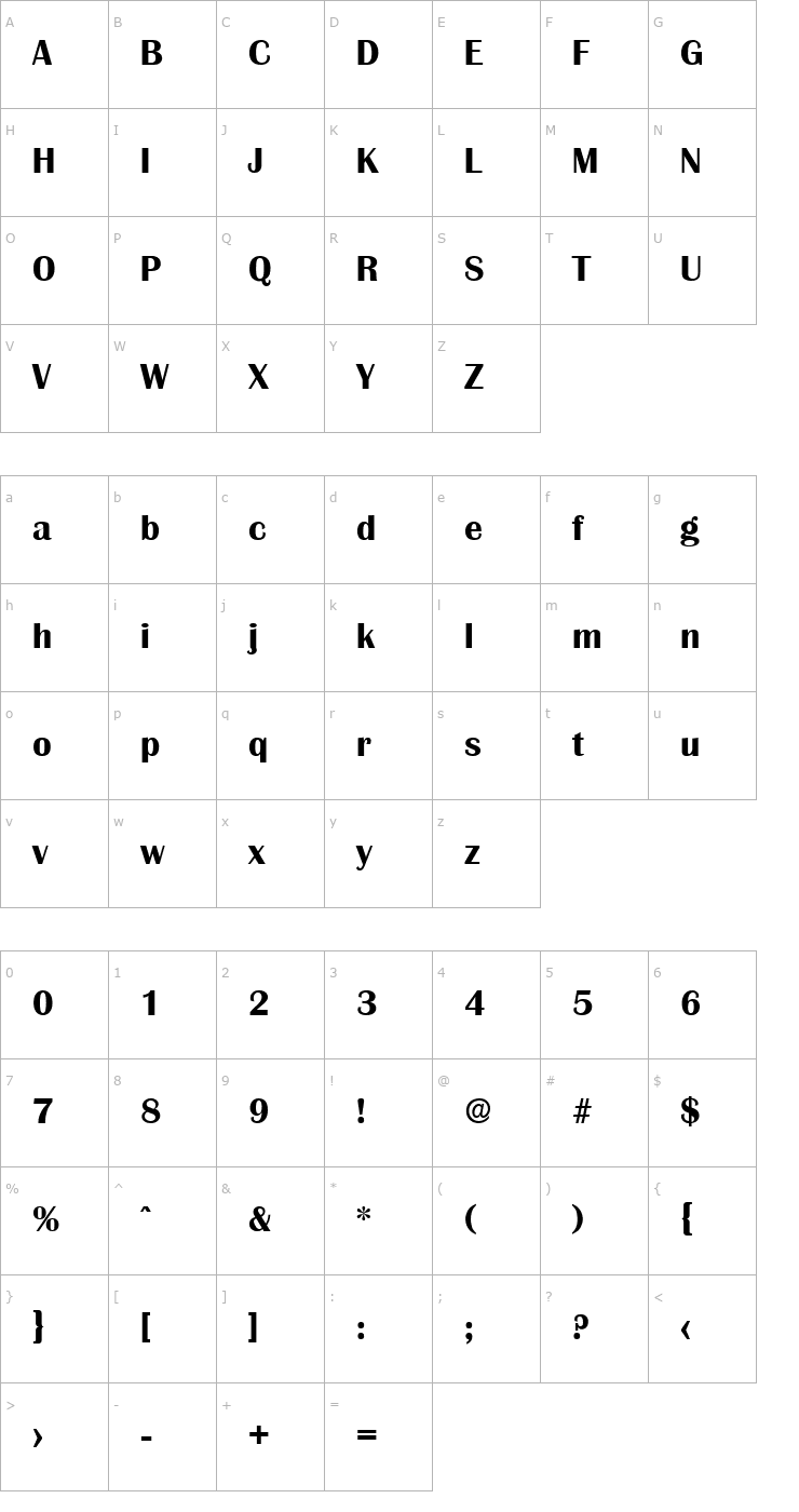 Character Map Grenoble-Serial-Bold Font