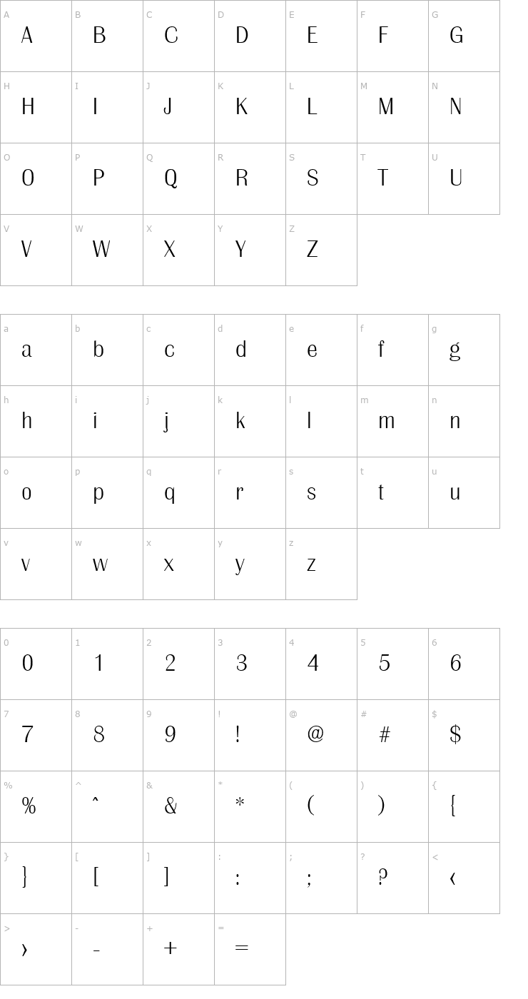 Character Map Grenoble-Xlight Font