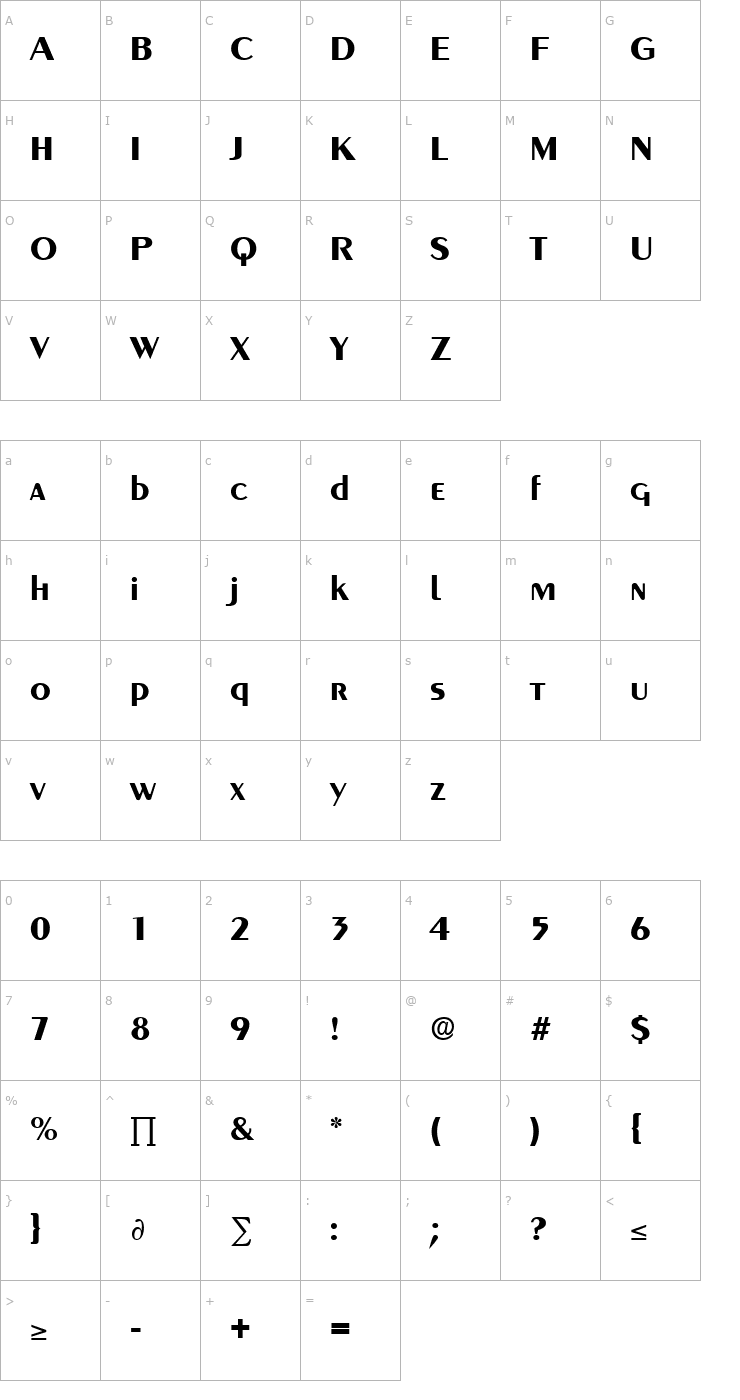 Character Map Greyhound-Bold Font