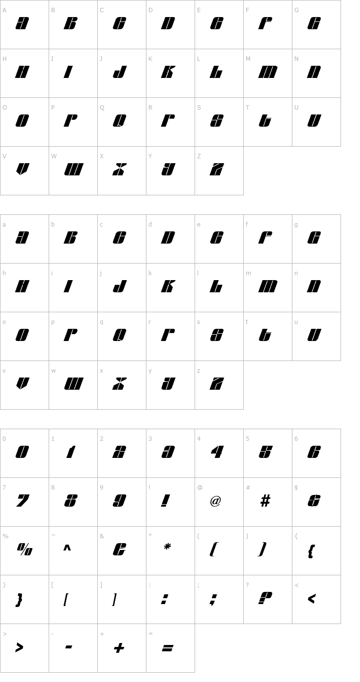Character Map Greyhound SF Font