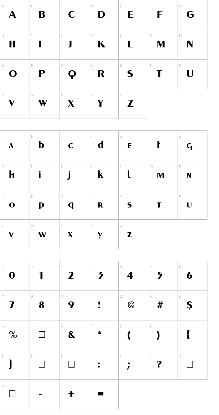 Character Map GreyhoundBold Font