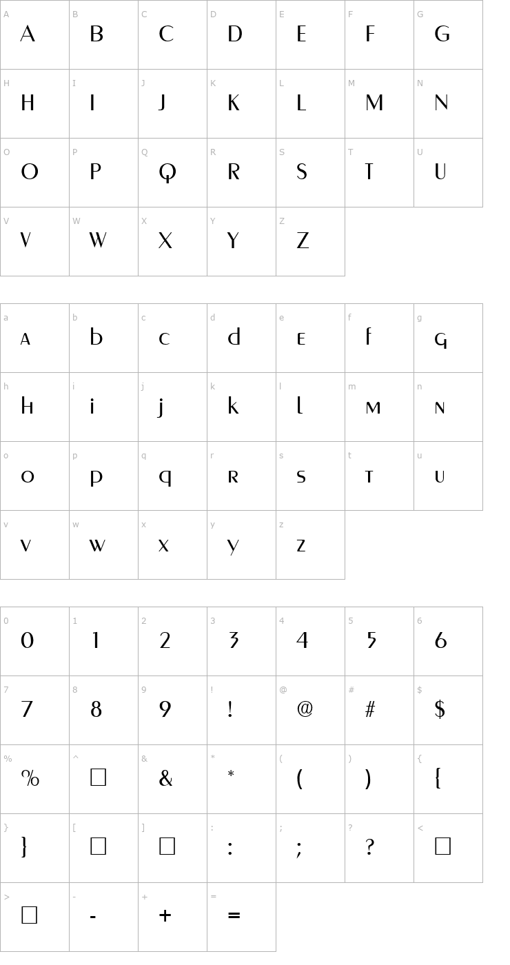 Character Map GreyhoundRegular Font