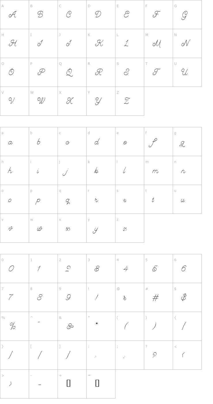 Character Map GreyhoundScript Font