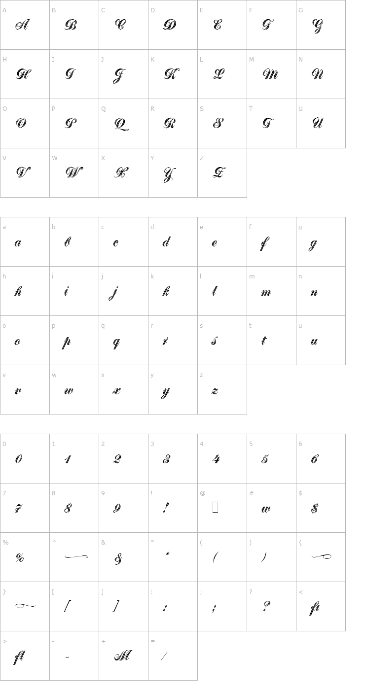 Character Map Greyton Script LET Plain1.0 Font