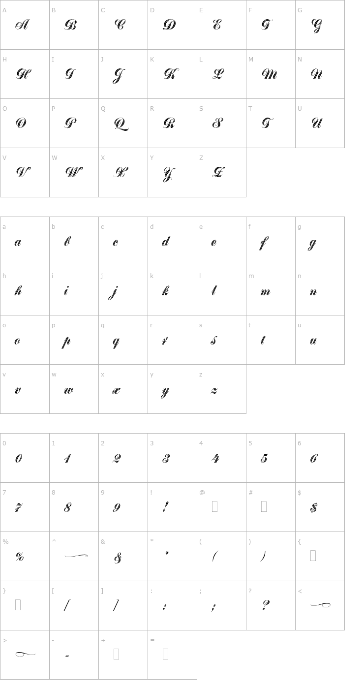 Character Map GreytonScriptPlain Font