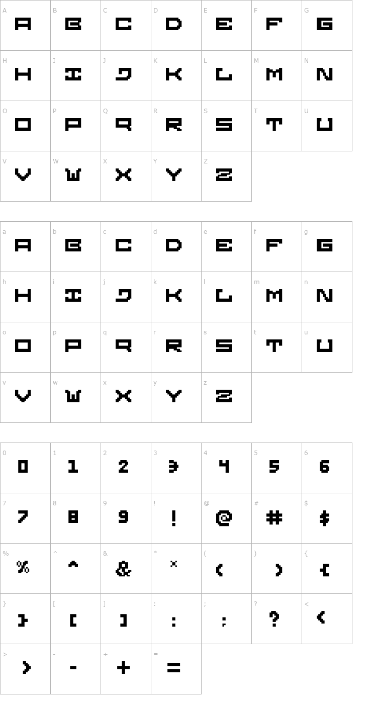 Character Map Gridilatia Font