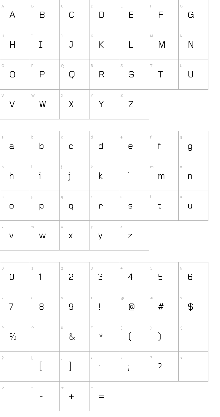 Character Map Gridnik Font