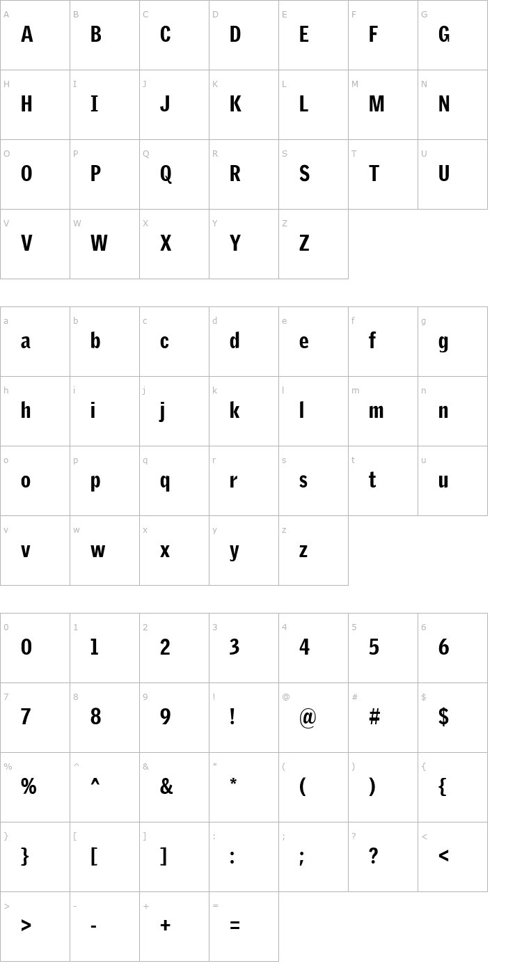 Character Map GriffithGothicCond-Black Font