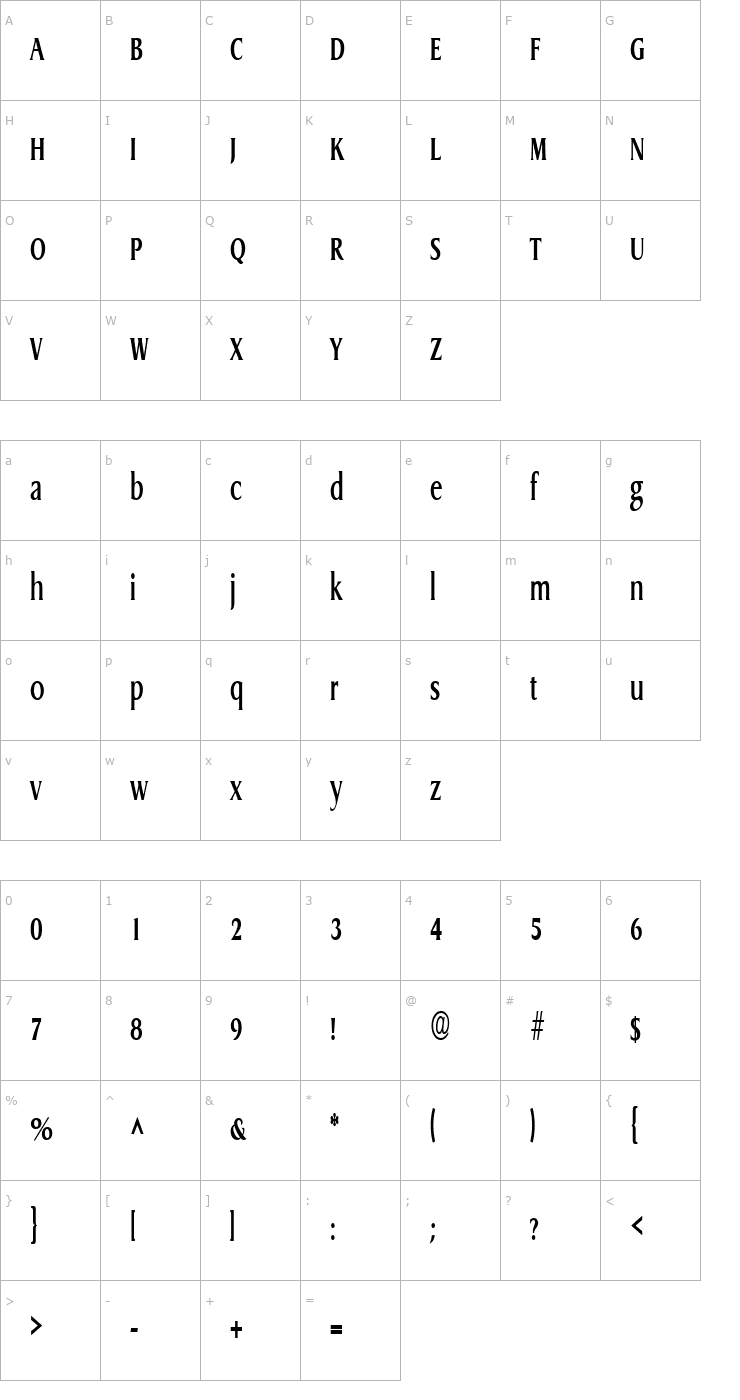 Character Map GriffonCondensed Bold Font