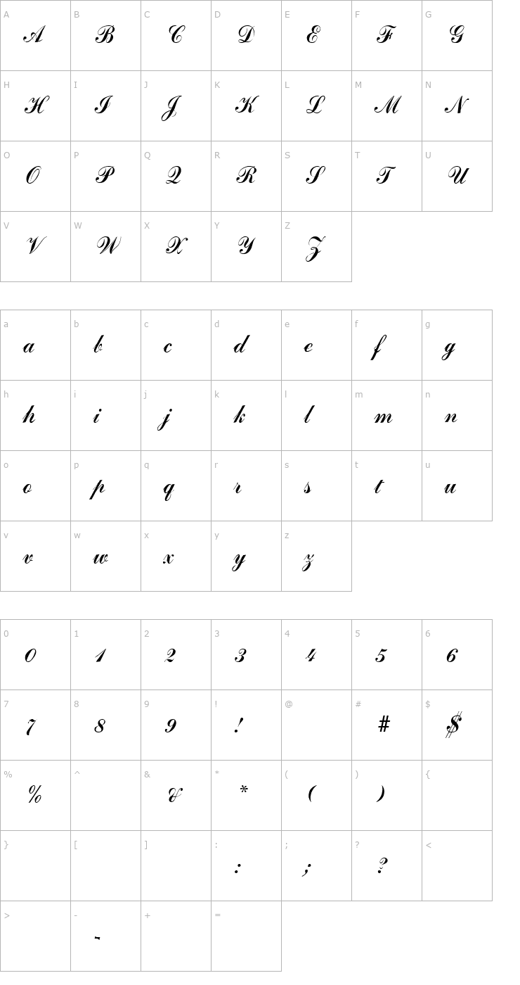 Character Map Grimpar Regular Font